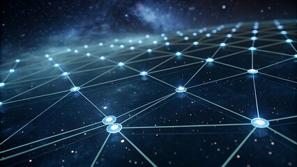 Abstract network connection with nodes and lines in space, futuristic technology