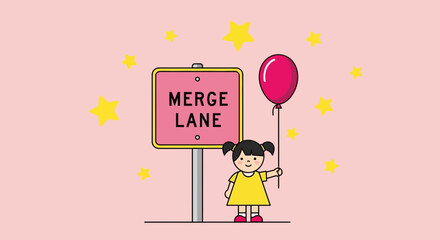 Merge Lane Adventure Little Girl with Balloon and Stars in Whimsical Journey