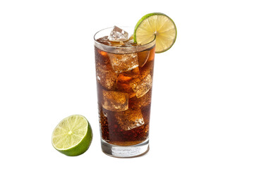 Refreshing drink with lime and ice, cold beverage