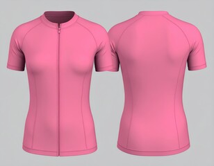 Blank pink women's short sleeve cycling jersey mockup. Front and back view template for apparel design.