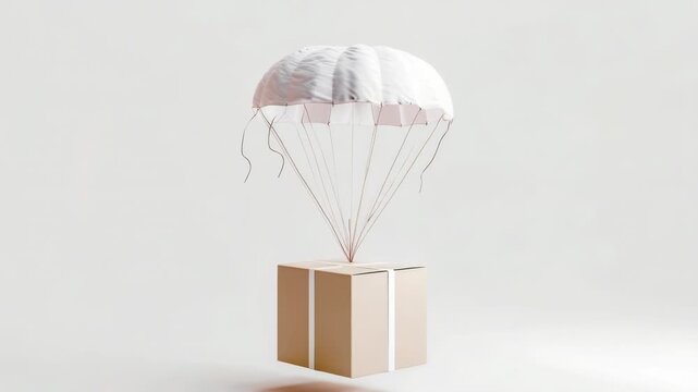 A box with a parachute attached, suitable for adventure and outdoor activities