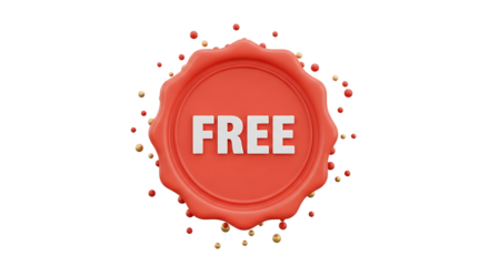 3d icon of red wax seal stamp with the word free isolated on white background
