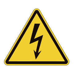 High voltage warning sign in yellow triangle for electrical safety in industrial environments