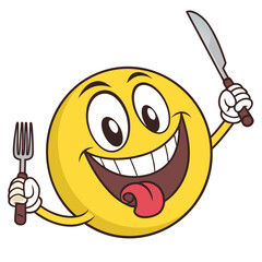 Hungry Emoji with Fork and Knife.

