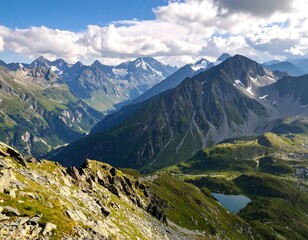Mountain vista with alpine lake