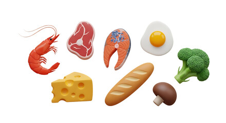 3d icon of assortment of food items isolated on white background © With Manik