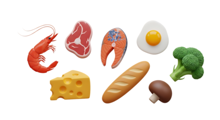 3d icon of assortment of food items isolated on white background