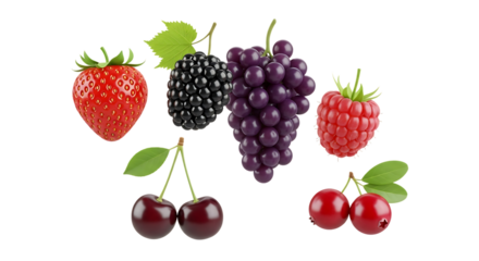 3d icon of assortment of fresh berries and fruits isolated on white background