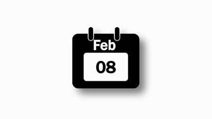 Black calendar icon showing February 8th on white background