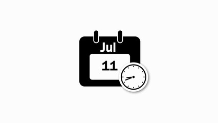 Black calendar icon with clock showing July 11th on white background