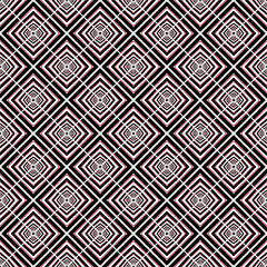 The design features a full-surface pattern composed of overlapping diamond shapes in black, red, and white. Each diamond is layered, alternating between black and white, creating a striking contrast. 