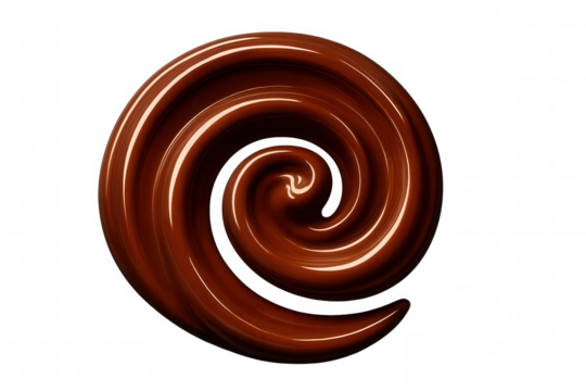 Creamy chocolate swirling and forming a spiral shape on a transparent background, ideal for food and dessert projects