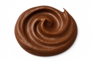 Smooth, swirling chocolate cream forms a visually appealing texture, perfect for food and dessert-related projects, isolated on a transparent background