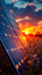 Sunset Glows on Solar Panels: Clean Energy at Golden Hour