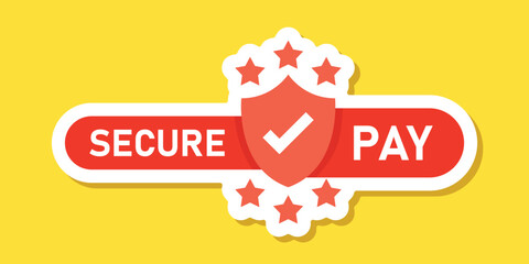 100% secure pay sticker icon in flat style. Privacy guarantee vector illustration on isolated background. Safety risk sign business concept.