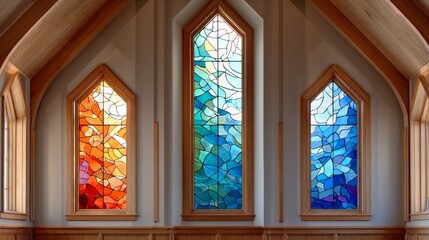 Beautiful Stained Glass Windows Inside a Peaceful Church, Creating a Serene and Spiritual Atmosphere