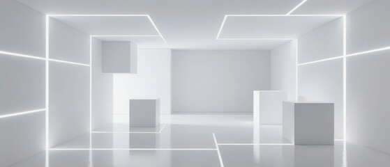 Minimalist White Room with Geometric Light Patterns