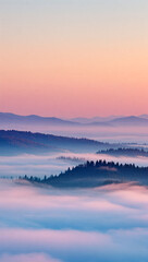 Fototapeta premium Majestic dawn reveals misty valleys and distant mountains at sunrise