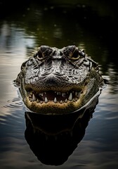 Obraz premium Close-up of Alligator Head Above Water with Reflection
