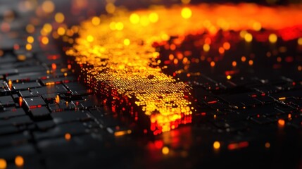 Abstract Digital Landscape: Glowing Cubes and Circuitry