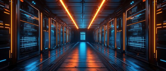 Futuristic Neon Corridor: A Digital Art Exploration of Technology and Sci-Fi Aesthetics