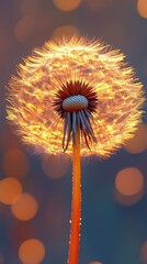 Illuminated Dandelion: A Glowing Seed Head in a Dreamlike Setting