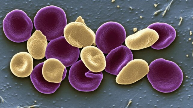 Microscopic View of Blood Cells: Red and White Blood Cells under a Scanning Electron Microscope