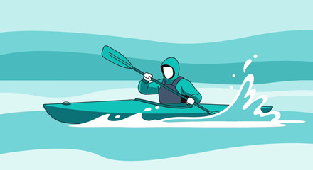 Paddling On Water Sport Concept With Person In Kayak And Paddle