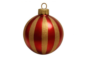Shiny red and gold striped christmas ornament hanging, isolated on a transparent background, perfect for holiday projects