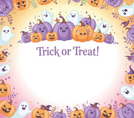 Cute Halloween Ghost and Pumpkin Seamless Pattern — Pastel Kawaii Spooky Background for Kids and Party Decor