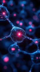 Microscopic View of Neural Network Connections: A digital illustration of intricate neuron pathways and synaptic communication.