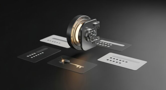 Secure vault with digital encryption codes and key for data protection and cybersecurity in the modern world representing financial security and digital safety