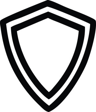 Bold black outline of a classic shield shape with double parallel lines emphasizing its protective form