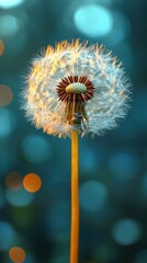 Fototapeta premium Serene Dandelion in a Dreamy Teal Backdrop