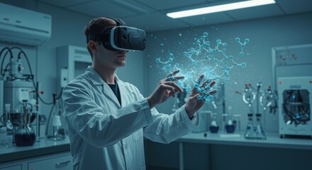 Virtual reality experimentation in science lab interactive technology laboratory environment close-up view innovation