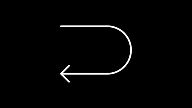White Curved Left Arrow Icon Animation with Transparent Background (Preview Shown on Black)