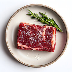 raw beef steak with rosemary
