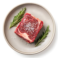 raw beef steak with herbs
