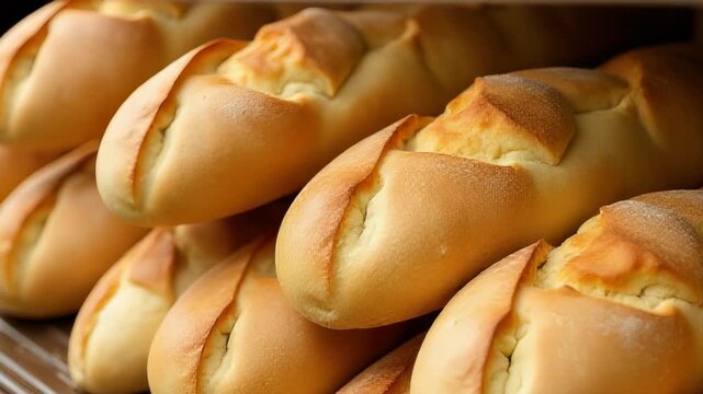 A bunch of bread rolls stacked on top of each other for display or storage