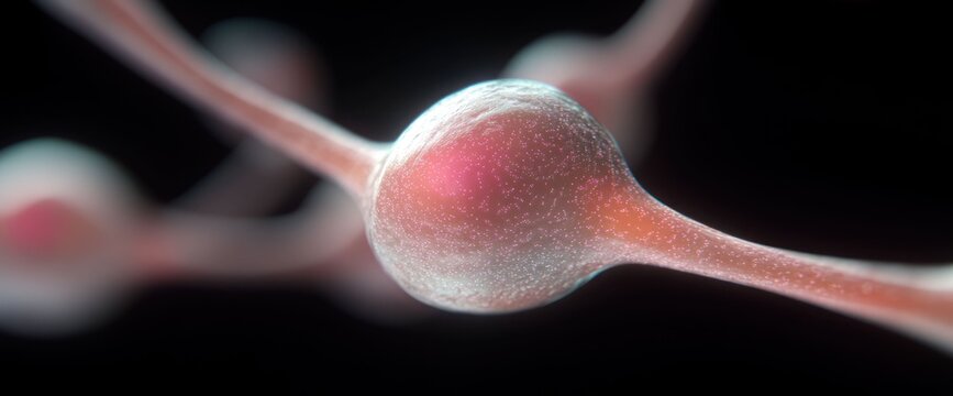 Microscopic View of a Neuron's Synapse: Detailed 3D Render of Neural Connections