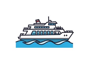 Obraz premium Simple Line Art Illustration of a Ferry on Water
