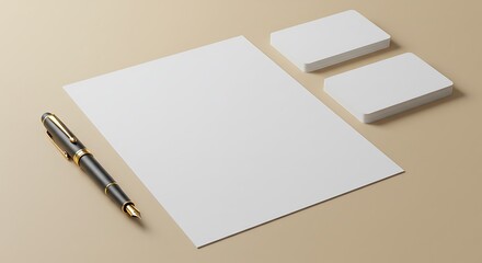 Elegant Corporate Stationery Mockup with Letterhead, Cards, and Luxury Fountain Pen