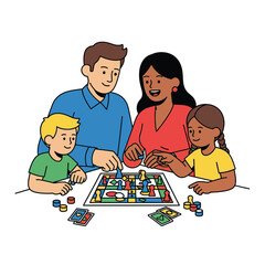 Fototapeta premium Family Fun Night A Joyful Illustration of a Family Playing a Board Game, Focused on Togetherness, Connection, and Quality Time