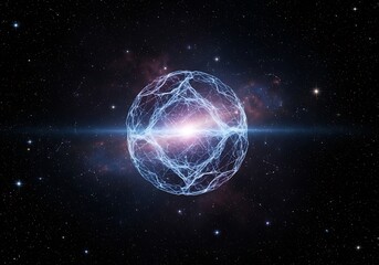 Naklejka premium Cosmic Energy Sphere: A Detailed Depiction of Interstellar Phenomena in Deep Space