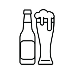 Beer Bottle and Glass Icon Outline Vector Illustration