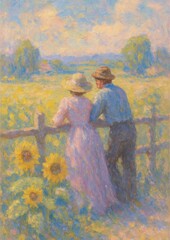 Impressionist countryside romantic scene