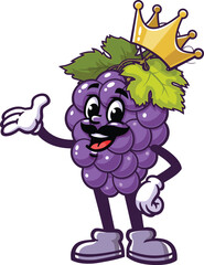 Cartoon mascot of the king of grapes wearing a crown