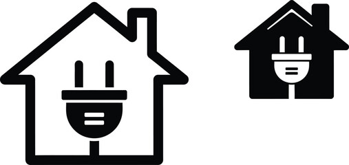 Electrical plug in house icon isolated on white background representing domestic power supply
