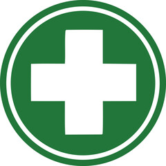 Fototapeta premium A simple clean and universally recognized white cross symbol set against a vibrant green circular background signifying health and medical care