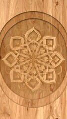 Intricate wood carving of a mandala